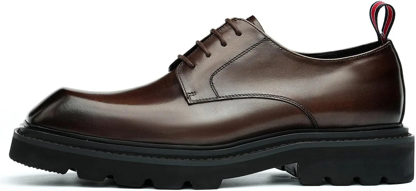 Santimon Mens Oxfords Brown and Black Dress Shoes Formal Business Lightweight Square Toe Derby Wedding Prom Casual Leather Shoes for Men