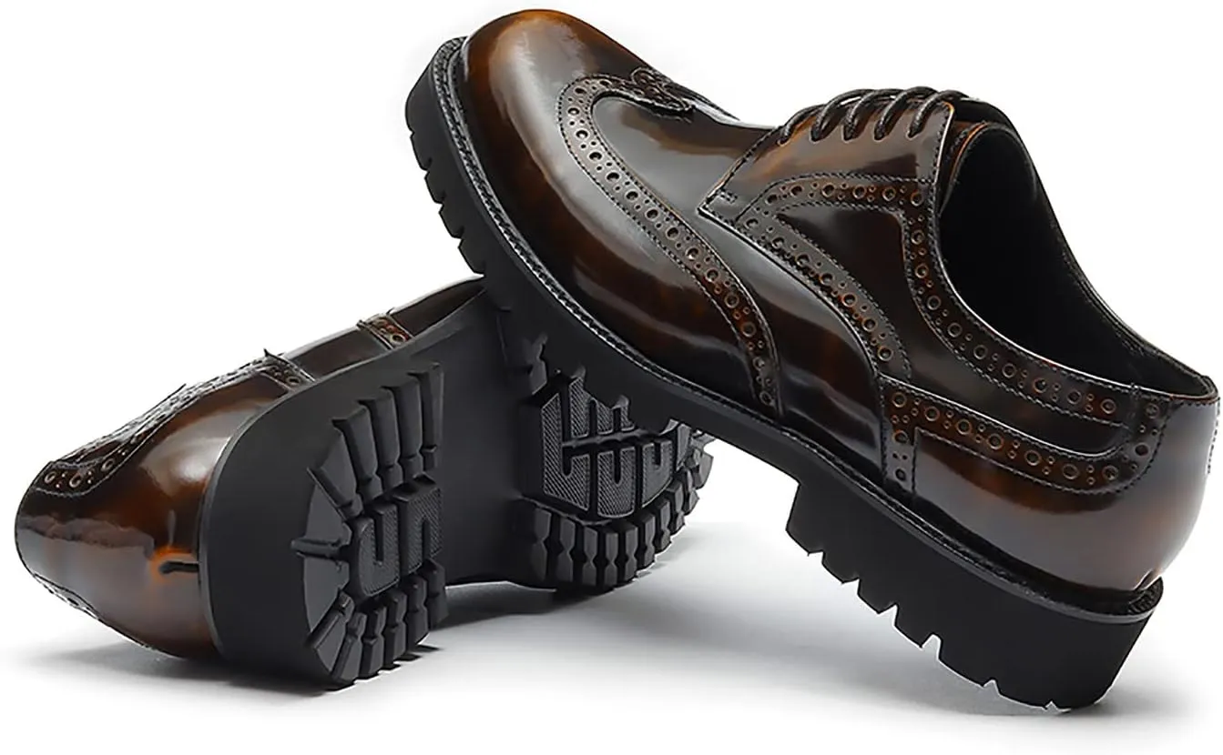 Santimon Men's Oxfords Casual Dress Wight Brogues Shoes Genuine Leather Derby Fashion Formal Tuxedo Walking Shoes for Men