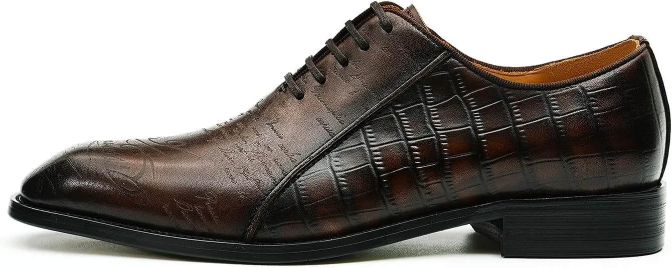 Santimon Men's Oxfords Formal Dress Leather Derby Fashion Business Prom Plaid Shoes Tuxedo Wedding Casual Derby Walking Shoes for Men