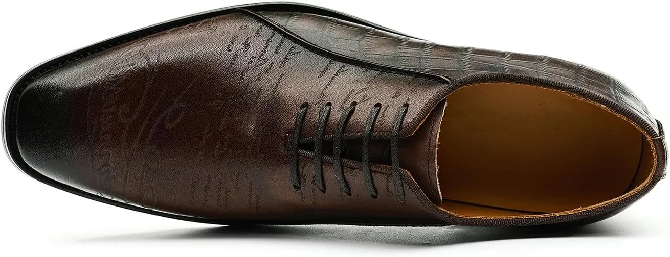 Santimon Men's Oxfords Formal Dress Leather Derby Fashion Business Prom Plaid Shoes Tuxedo Wedding Casual Derby Walking Shoes for Men