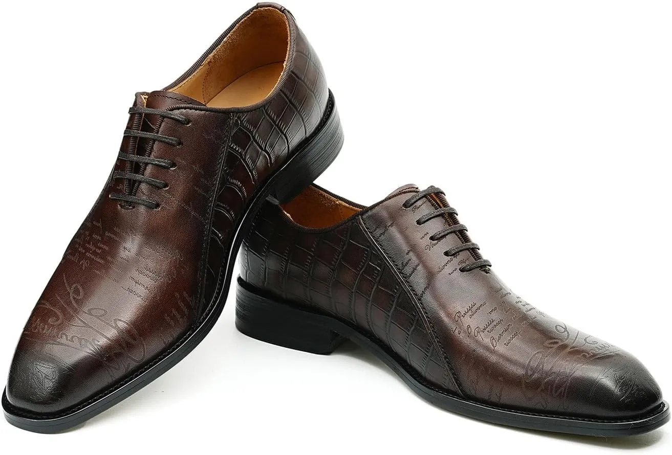 Santimon Men's Oxfords Formal Dress Leather Derby Fashion Business Prom Plaid Shoes Tuxedo Wedding Casual Derby Walking Shoes for Men