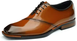 Santimon Men's Oxfords Formal Dress Patent Leather Derby Fashion Business Wedding Prom Tuxedo Casual Square Toe Oxford Walking Shoes for Men