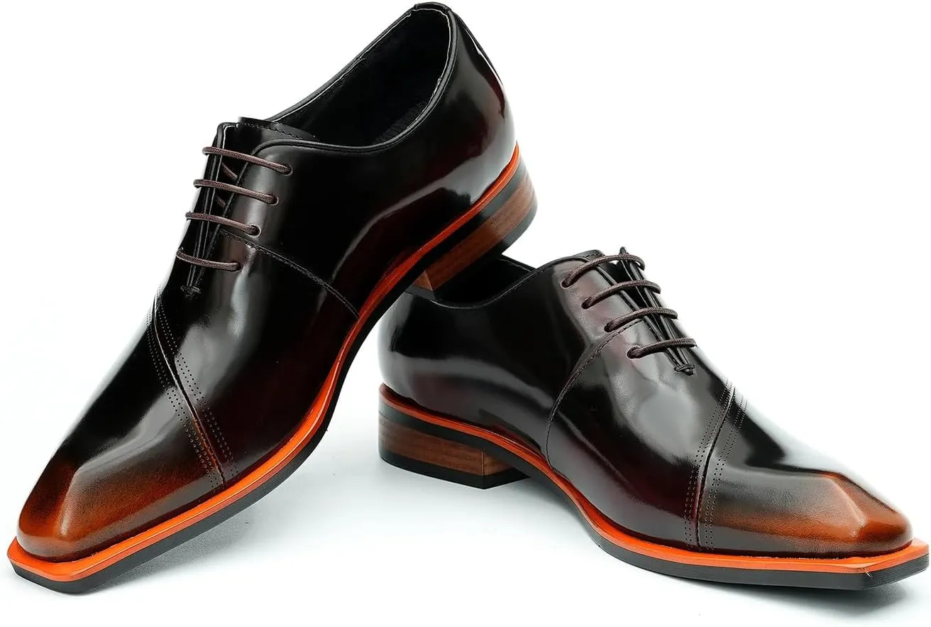 Santimon Men's Oxfords Formal Dress Patent Leather Derby Fashion Business Wedding Prom Tuxedo Casual Square Toe Oxford Walking Shoes for Men