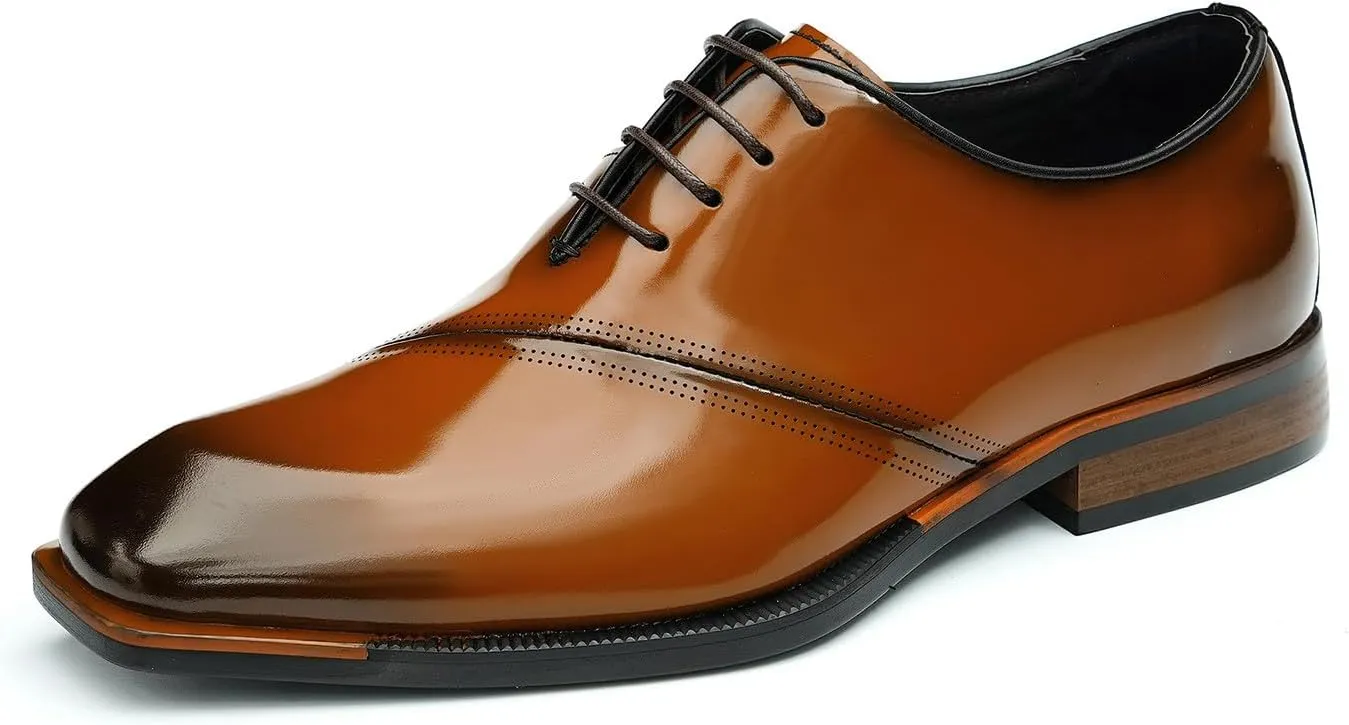 Santimon Men's Oxfords Formal Dress Patent Leather Derby Fashion Business Wedding Prom Tuxedo Casual Square Toe Oxford Walking Shoes for Men