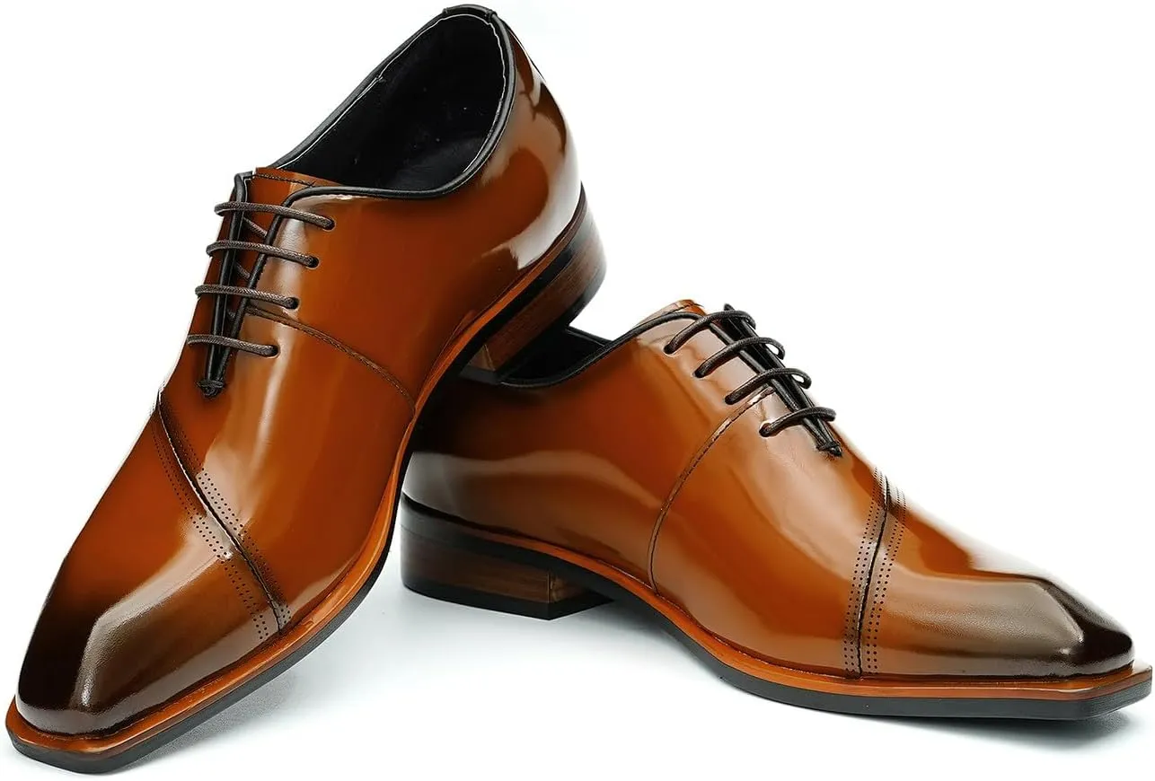 Santimon Men's Oxfords Formal Dress Patent Leather Derby Fashion Business Wedding Prom Tuxedo Casual Square Toe Oxford Walking Shoes for Men