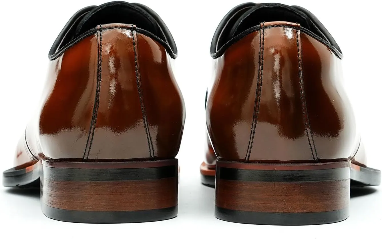Santimon Men's Oxfords Formal Dress Patent Leather Derby Fashion Business Wedding Prom Tuxedo Casual Square Toe Oxford Walking Shoes for Men