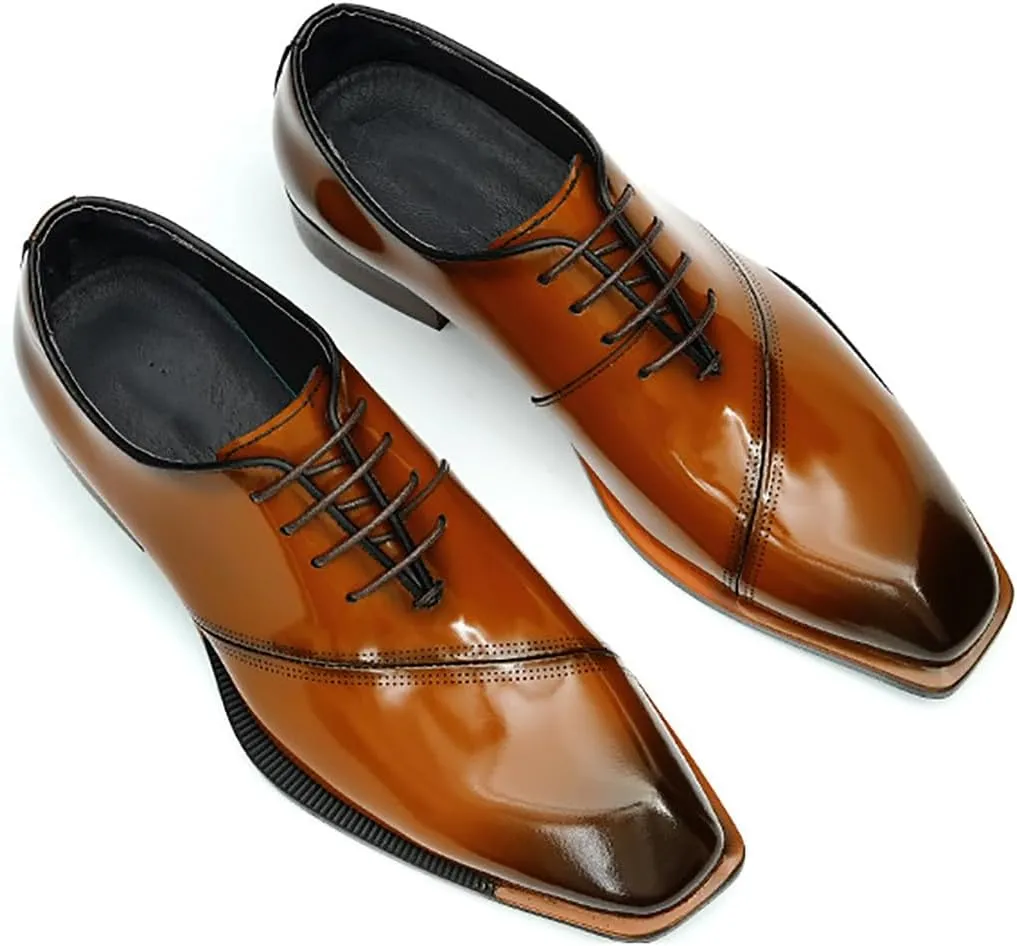 Santimon Men's Oxfords Formal Dress Patent Leather Derby Fashion Business Wedding Prom Tuxedo Casual Square Toe Oxford Walking Shoes for Men