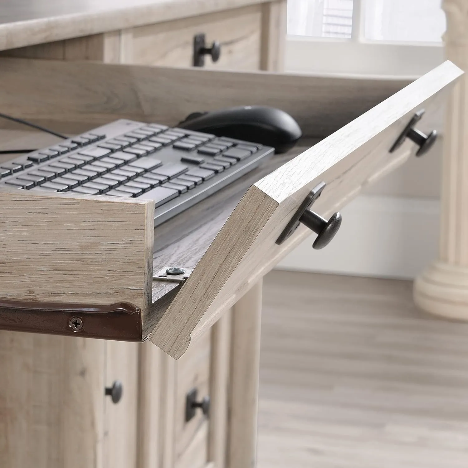 Sauder Palladia Computer Desk with Hutch, Home Office Desk with Drawers, File Cabinet Storage Drawer, Cable Management, Keyboard Tray, in Split Oak Finish
