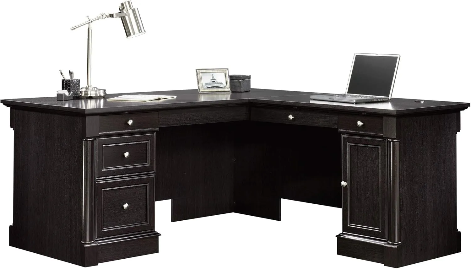 Sauder Palladia L-Desk, L: 68.74" x W: 65.12" x H: 29.61", Wind Oak