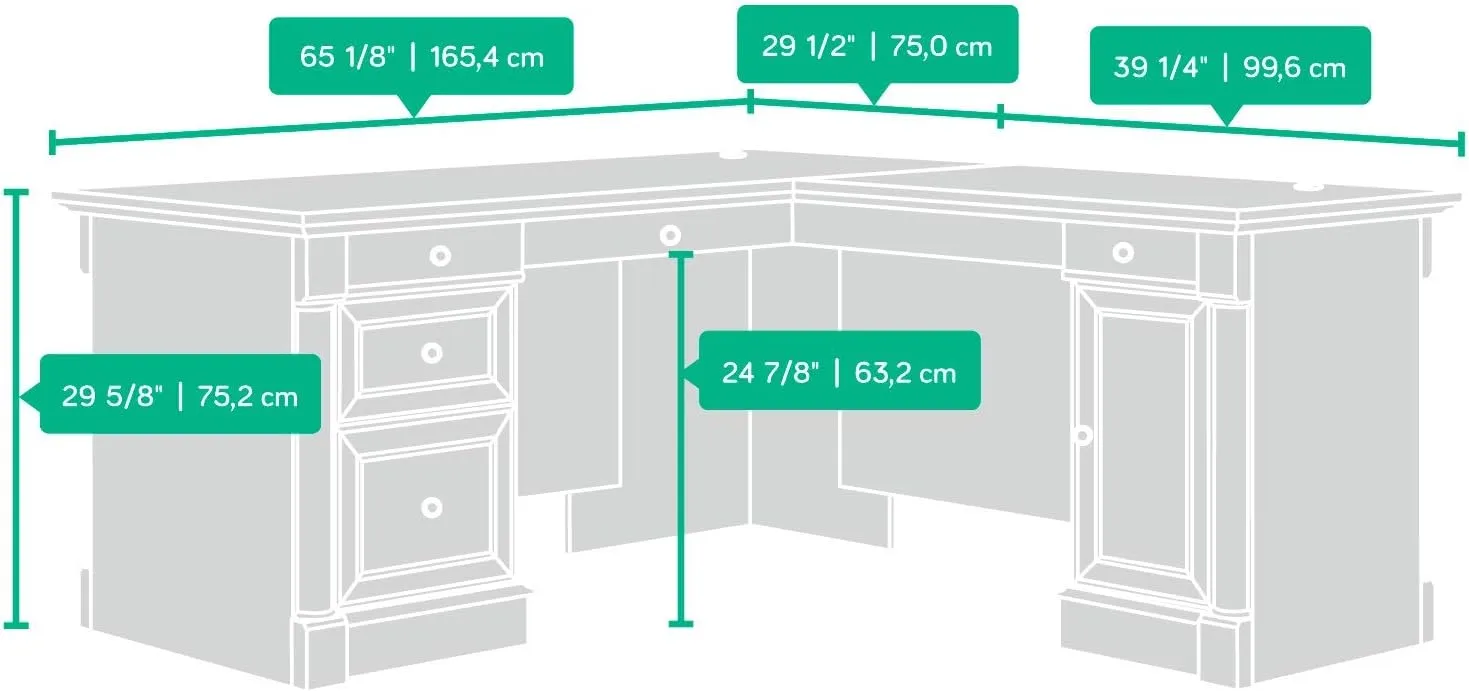 Sauder Palladia L-Desk, L: 68.74" x W: 65.12" x H: 29.61", Wind Oak