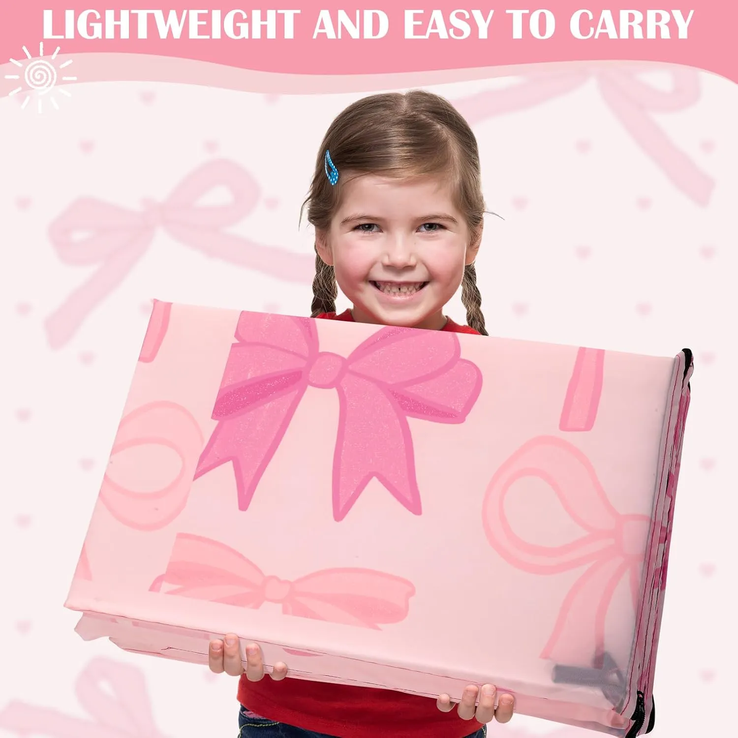 Shellwei Toddler Vinyl Nap Mat for Preschool Daycare 52 x 20 x 1'' Kids Sleeping Folding Rest Mat for Boys Girls Baby Classroom Home Travel(Pink Bow)