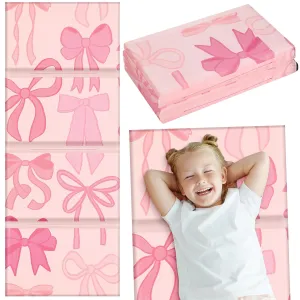 Shellwei Toddler Vinyl Nap Mat for Preschool Daycare 52 x 20 x 1'' Kids Sleeping Folding Rest Mat for Boys Girls Baby Classroom Home Travel(Pink Bow)