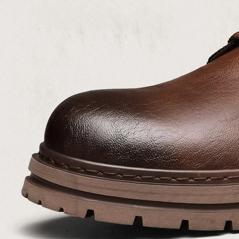 Shoes Men's Outdoor High-top Lace-up Leather Boots Comfortable Round-toe Thick-soled Oxford Shoes for Travel Driving Men Versatile Casual Shoes