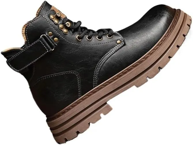 Shoes Men's Outdoor High-top Lace-up Leather Boots Comfortable Round-toe Thick-soled Oxford Shoes for Travel Driving Men Versatile Casual Shoes