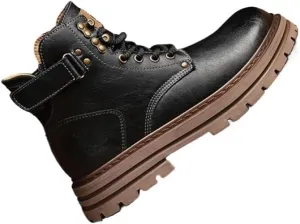 Shoes Men's Outdoor High-top Lace-up Leather Boots Comfortable Round-toe Thick-soled Oxford Shoes for Travel Driving Men Versatile Casual Shoes