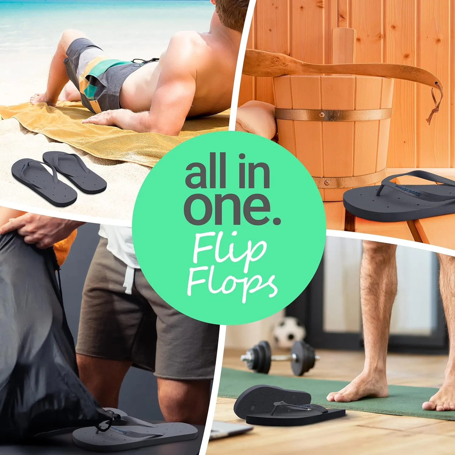 Shower Shoez Men's Non-Slip Gym Pool Dorm Water Sandals Flip Flops