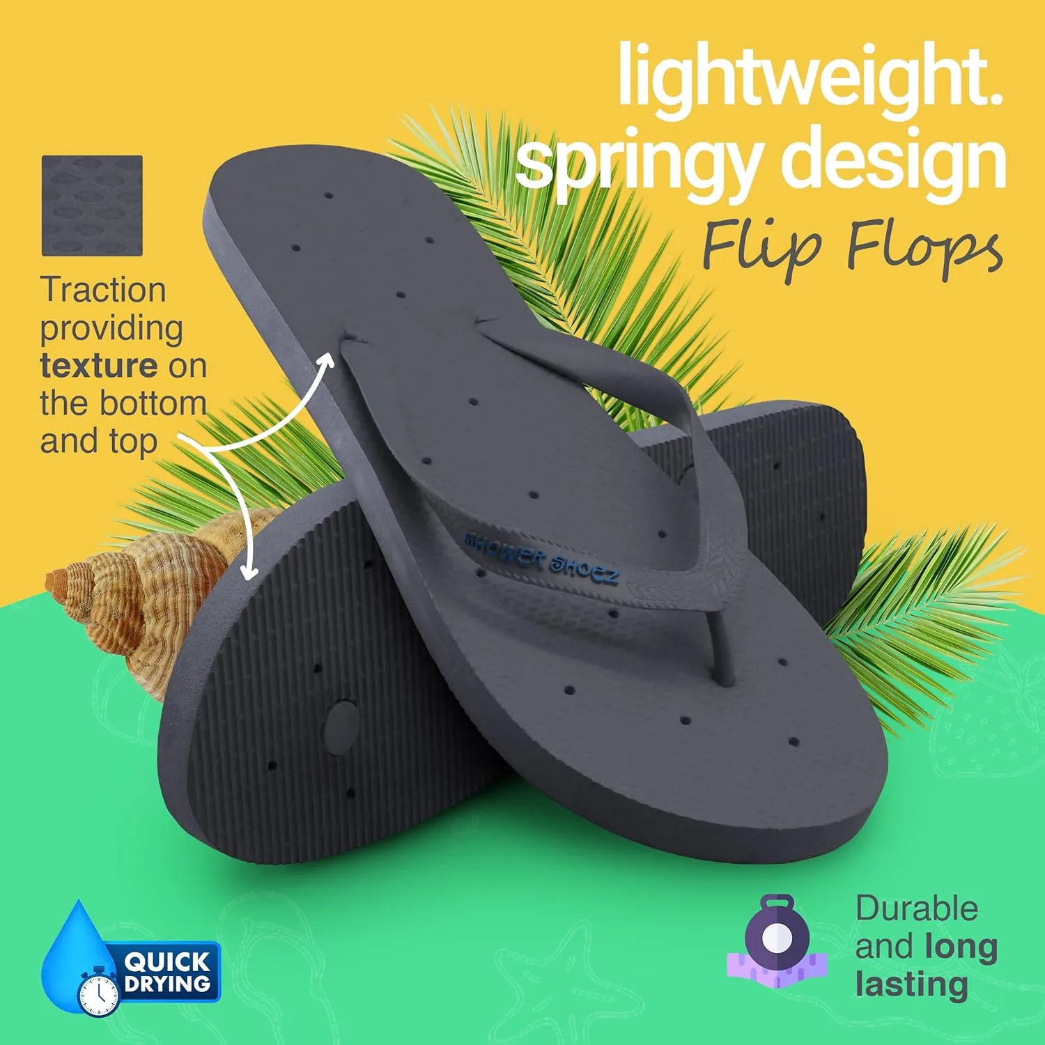 Shower Shoez Men's Non-Slip Gym Pool Dorm Water Sandals Flip Flops