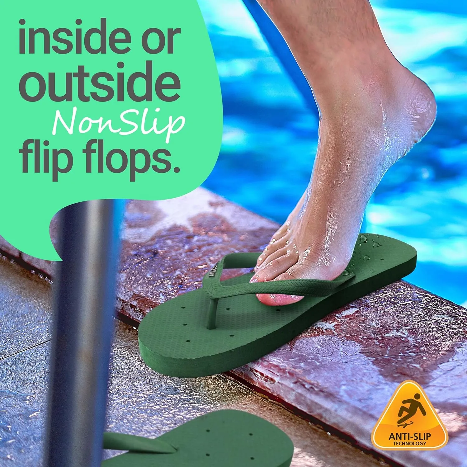 Shower Shoez Men's Non-Slip Gym Pool Dorm Water Sandals Flip Flops