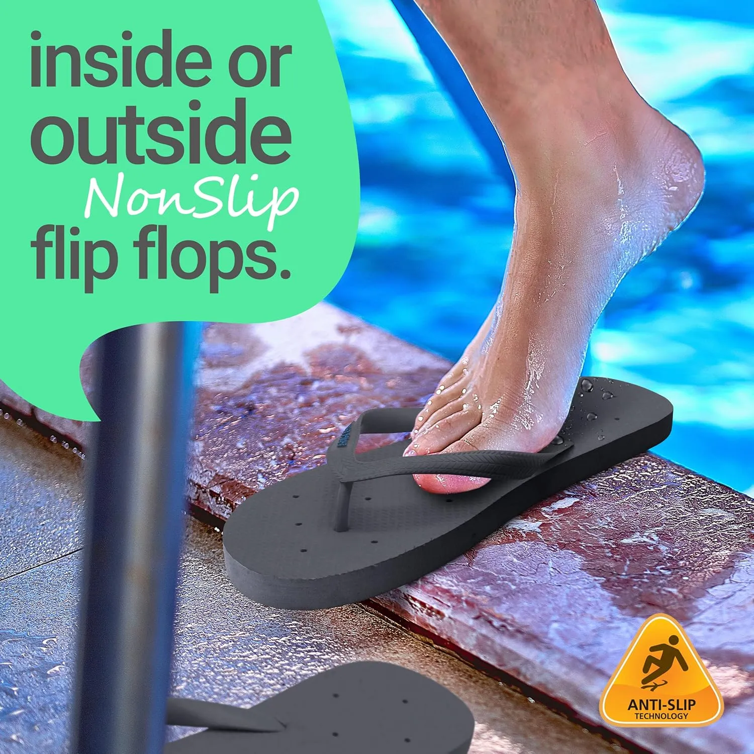 Shower Shoez Men's Non-Slip Gym Pool Dorm Water Sandals Flip Flops