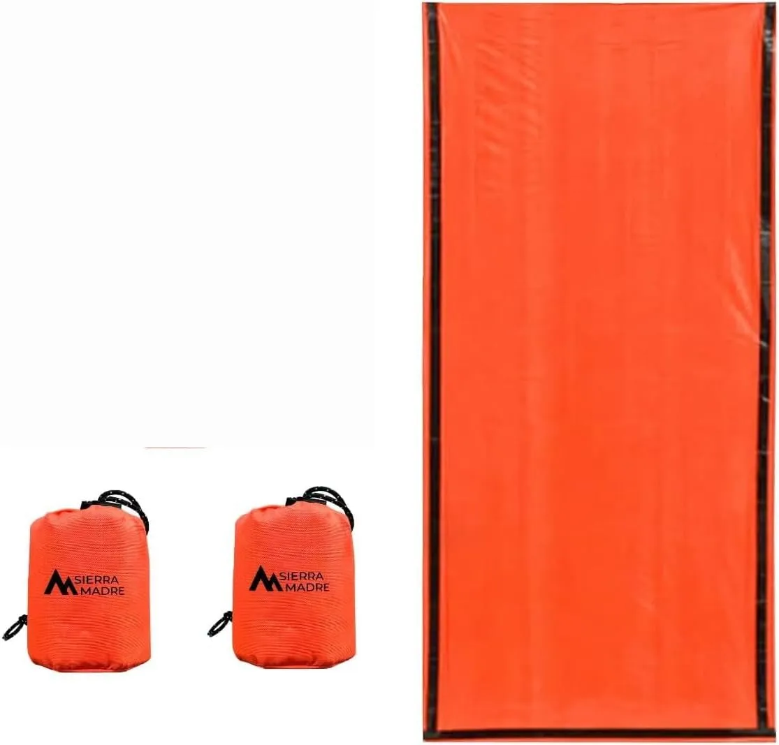 Sierra Madre Emergency Sleeping Bag – Ultralight, Waterproof Mylar Thermal Bivy Sack Tent for Hiking, Bug-Out Bags, Survival Kits – Emergency Survival Space Blanket for Heat Retention 2 Pack