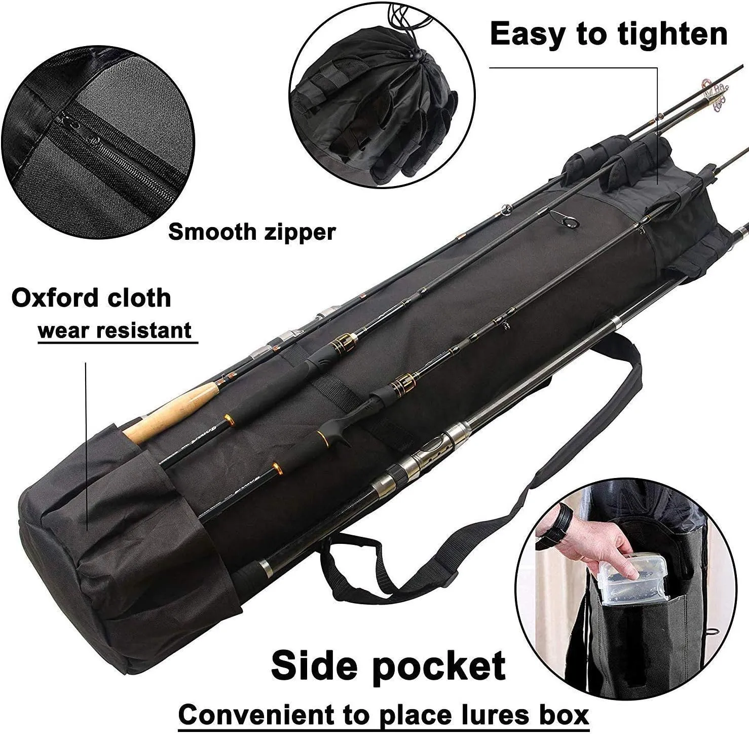 SILANON Fishing Rod Bag Pole Holder, Portable Fishing Rod Case Carrier Canvas Pole Storage Bag Travel Carry Case Waterproof Fishing Tackle Gear Organizer