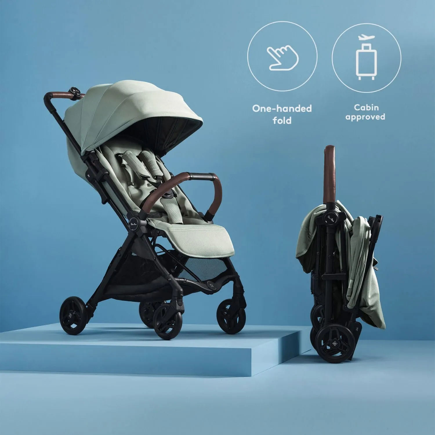 Silver Cross Jet 5 - Full Size TSA Approved Infant & Toddler Travel Stroller - Lightweight, Compact & Easy to Fold, with All-Terrain Wheels and One Hand Full Flat Recline (Sage Green)