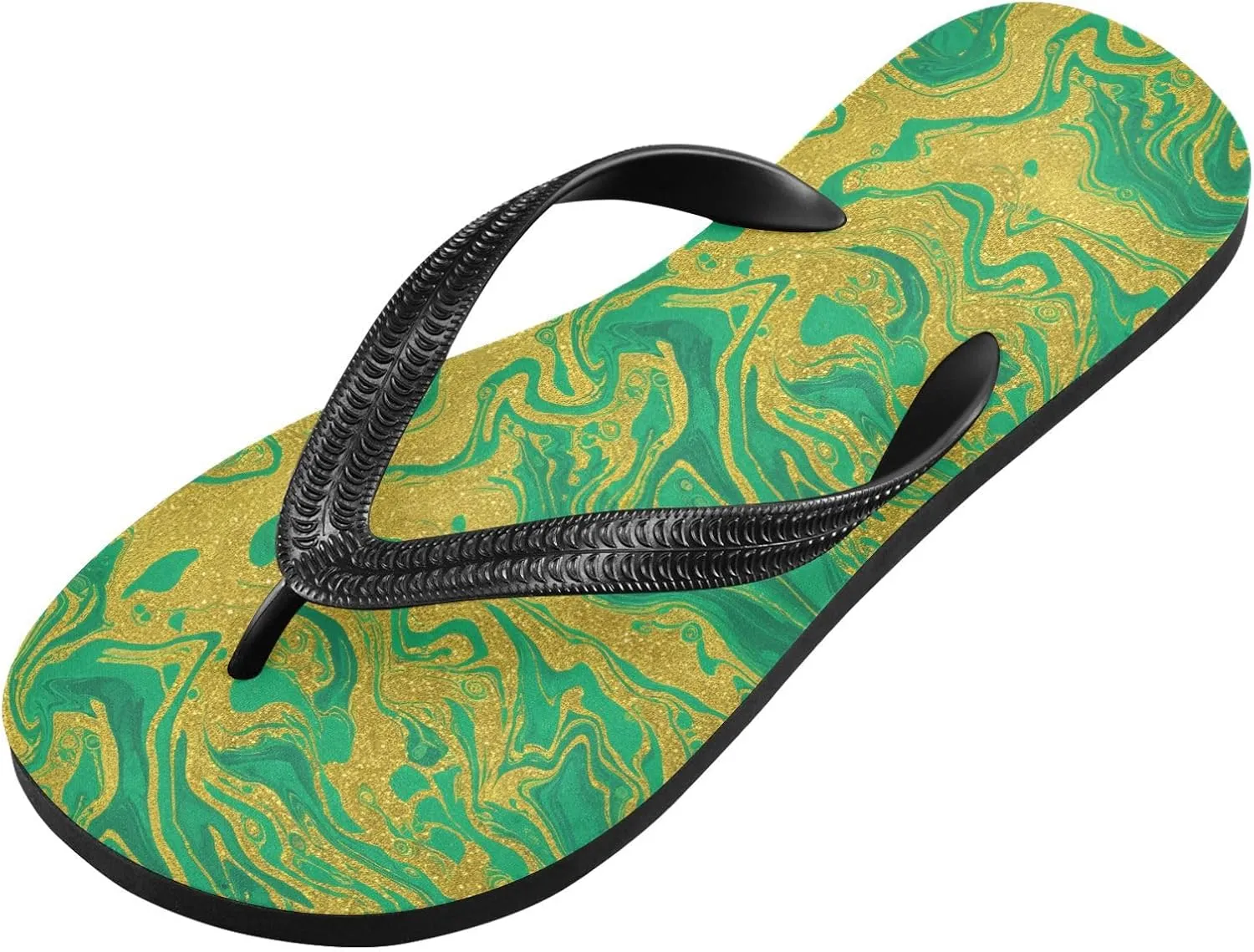 Sinestour Marble Texture Glitter Gold Flip Flops for Beach Thong Sandals Anti-slip Lightweight Flat Slippers for Summer Travel Swim