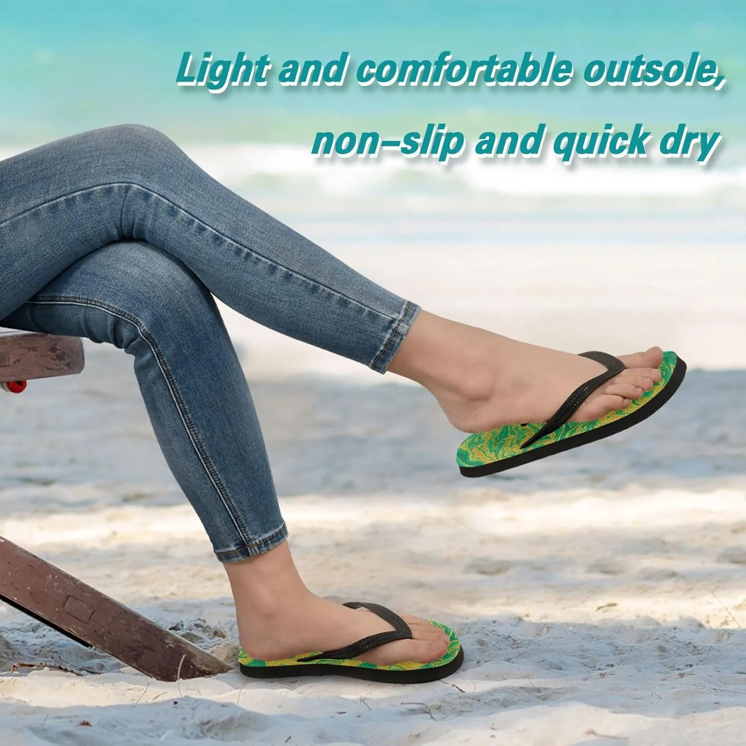 Sinestour Marble Texture Glitter Gold Flip Flops for Beach Thong Sandals Anti-slip Lightweight Flat Slippers for Summer Travel Swim