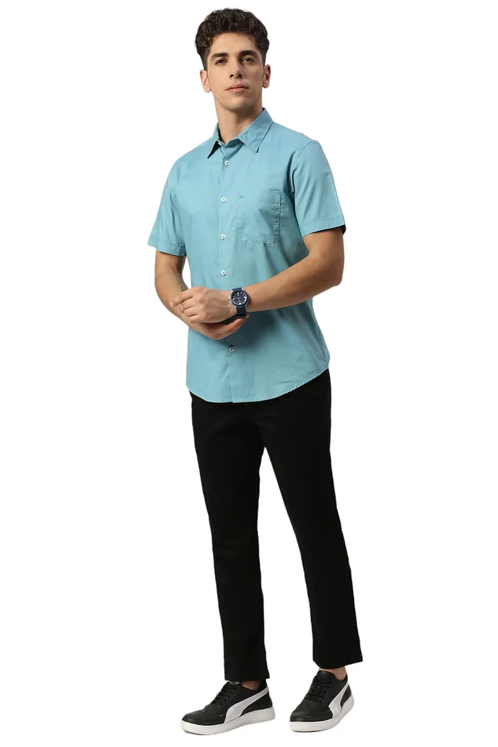 Slim Fit Cotton Oxford Halfsleeves Shirt