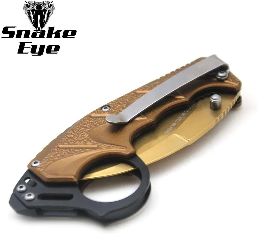 Snake Eye Tactical Everyday Carry Assist Style Folding Pocket Knife EDC (Gold)