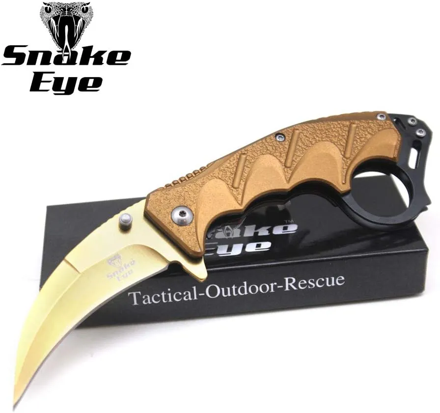 Snake Eye Tactical Everyday Carry Assist Style Folding Pocket Knife EDC (Gold)