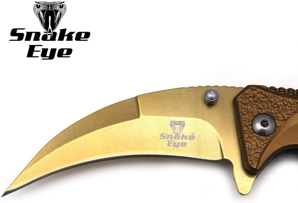Snake Eye Tactical Everyday Carry Assist Style Folding Pocket Knife EDC (Gold)