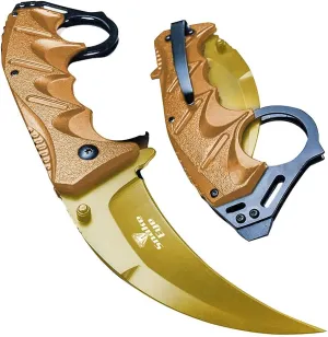 Snake Eye Tactical Everyday Carry Assist Style Folding Pocket Knife EDC (Gold)