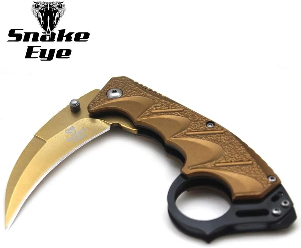 Snake Eye Tactical Everyday Carry Assist Style Folding Pocket Knife EDC (Gold)