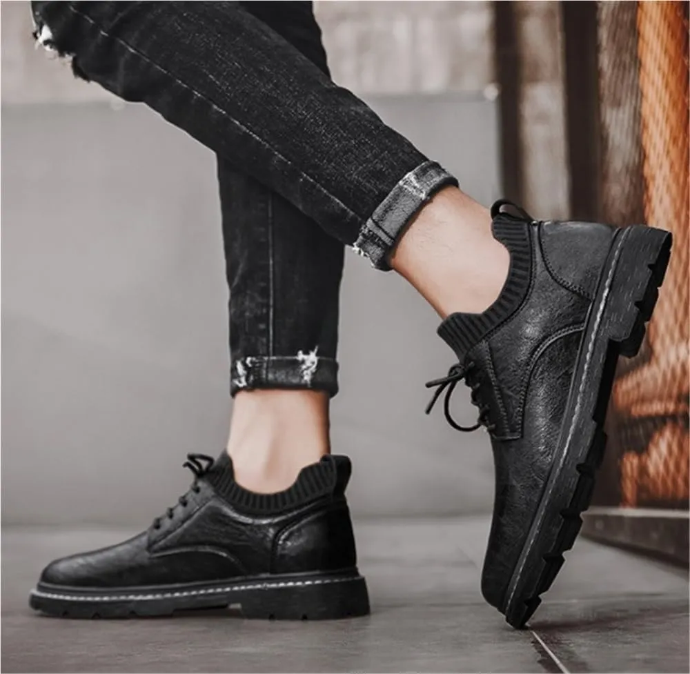 Soft Bottom Casual Shoes Modern Lace up Leather Comfortable Business Oxford Shoes Lug Sole Heightening