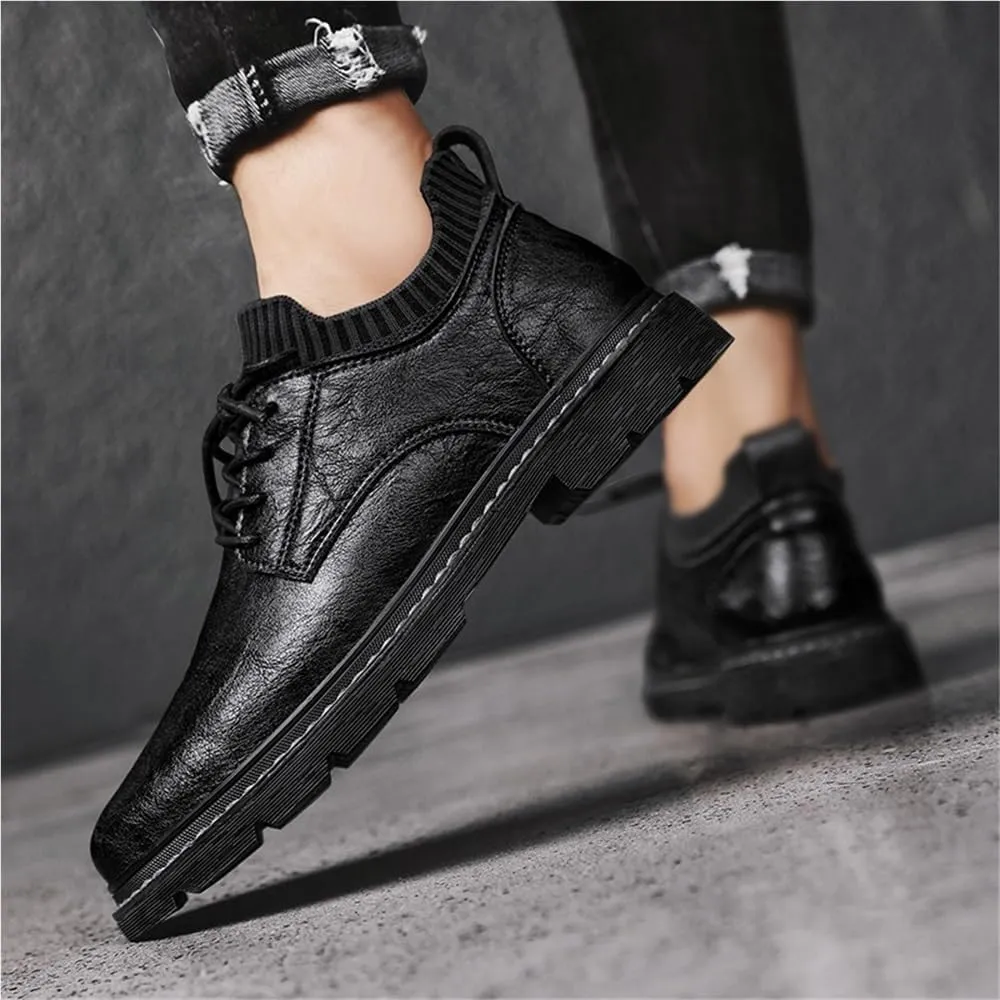 Soft Bottom Casual Shoes Modern Lace up Leather Comfortable Business Oxford Shoes Lug Sole Heightening