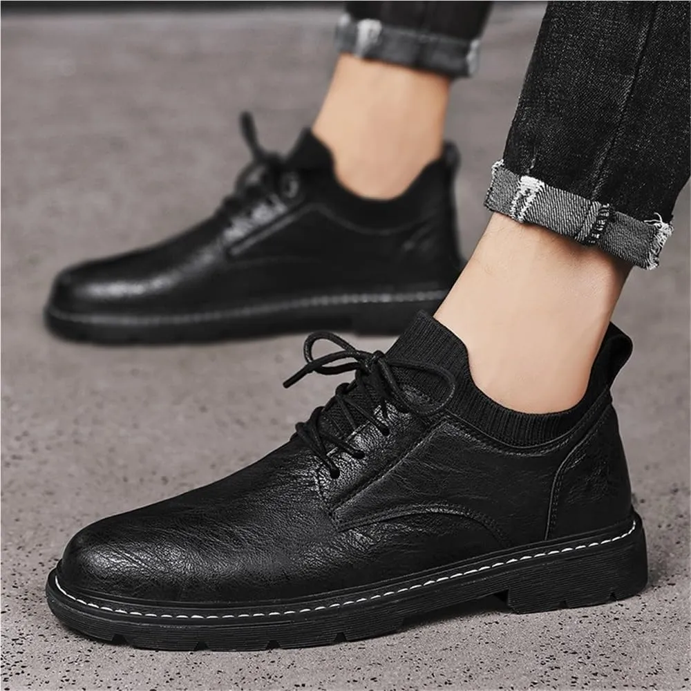 Soft Bottom Casual Shoes Modern Lace up Leather Comfortable Business Oxford Shoes Lug Sole Heightening