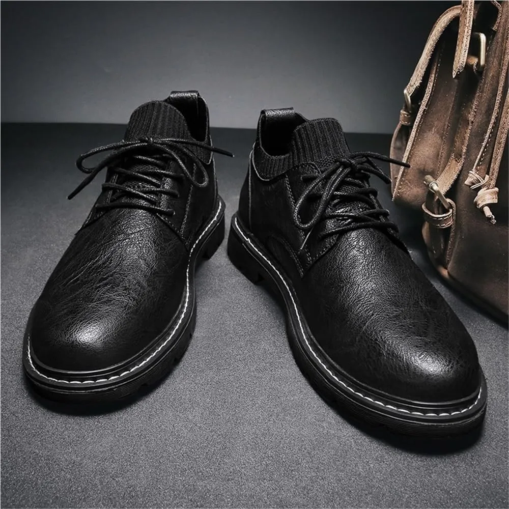 Soft Bottom Casual Shoes Modern Lace up Leather Comfortable Business Oxford Shoes Lug Sole Heightening