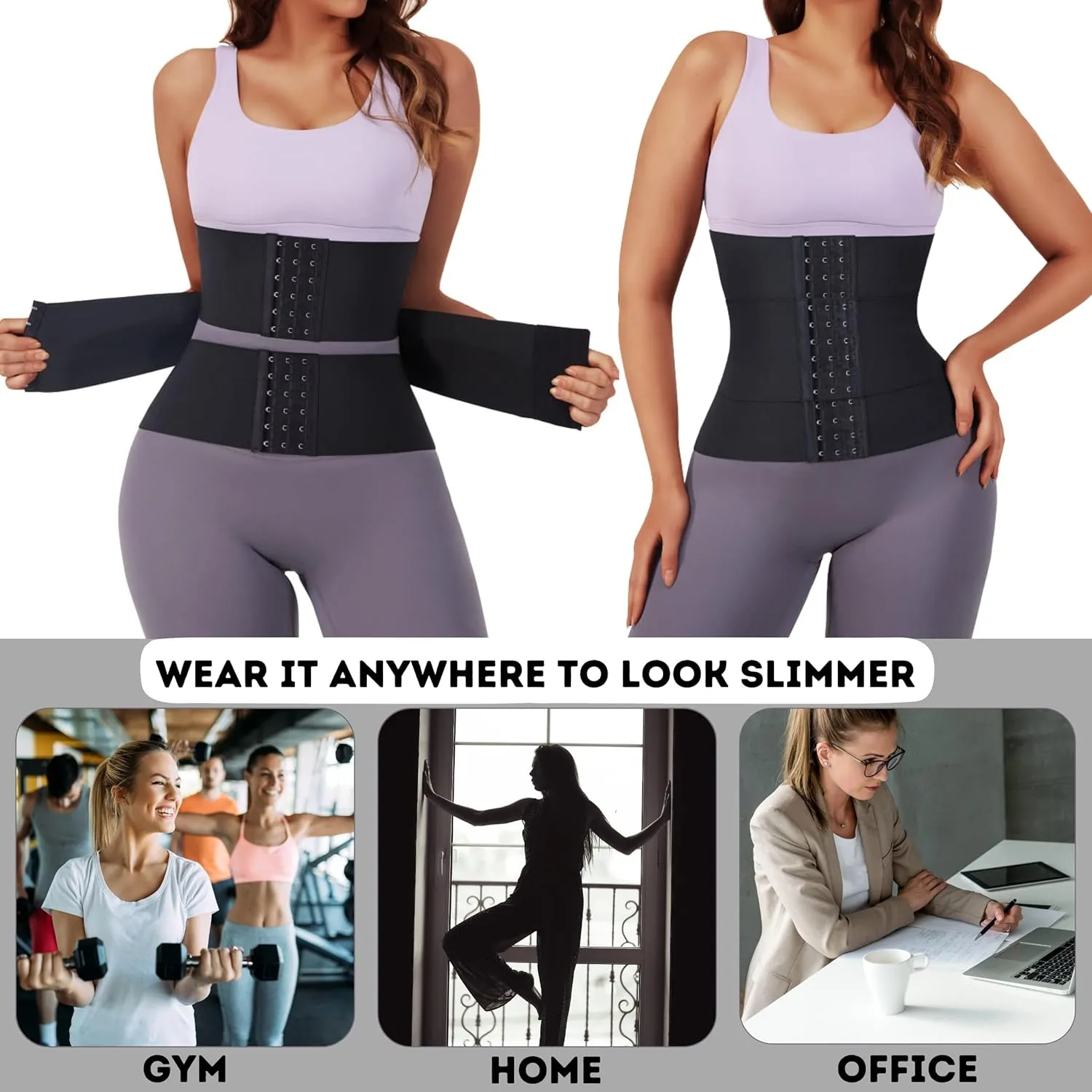 Soo slick Waist Trainer for Women - 3 Segmented Hourglass under Bust Body Shaper Tummy Wrap Waist Trimmer for Women