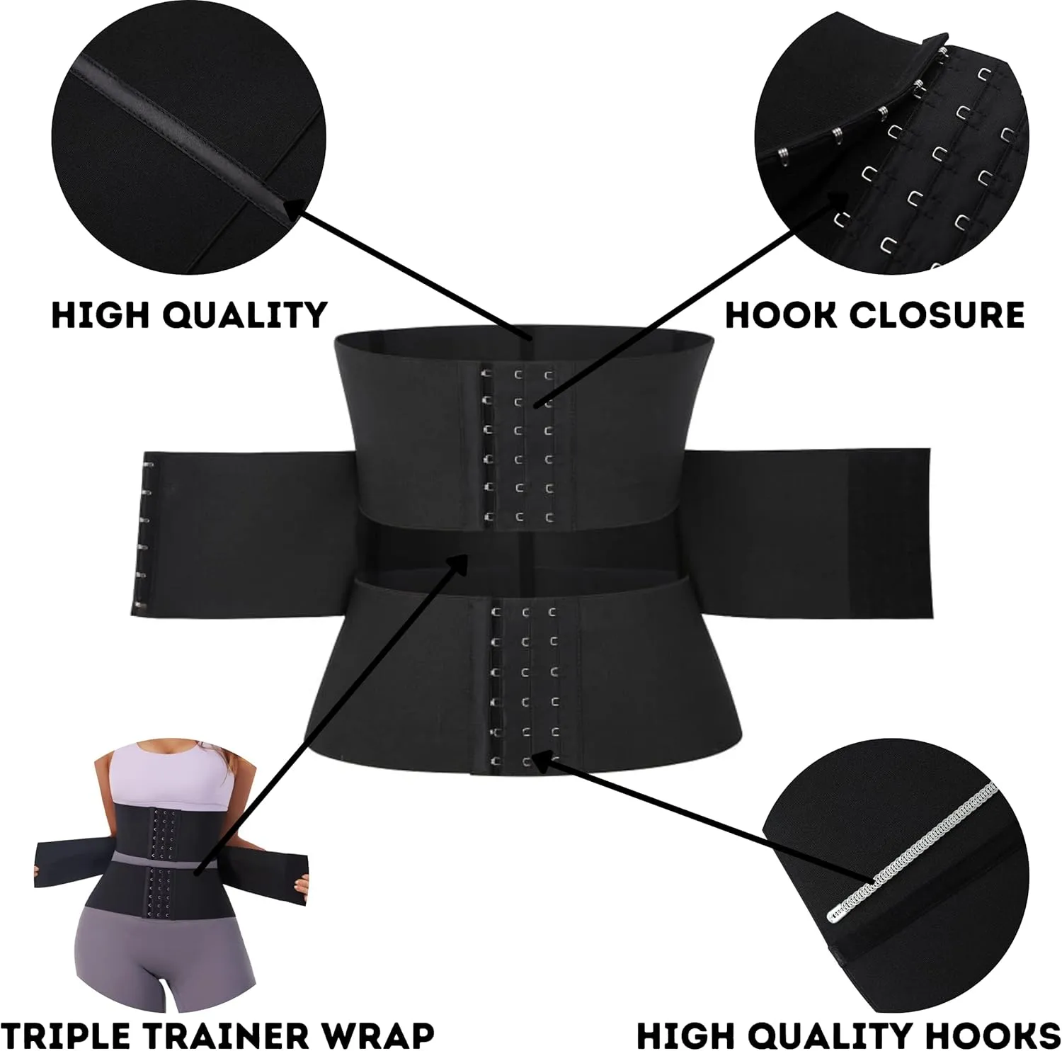 Soo slick Waist Trainer for Women - 3 Segmented Hourglass under Bust Body Shaper Tummy Wrap Waist Trimmer for Women