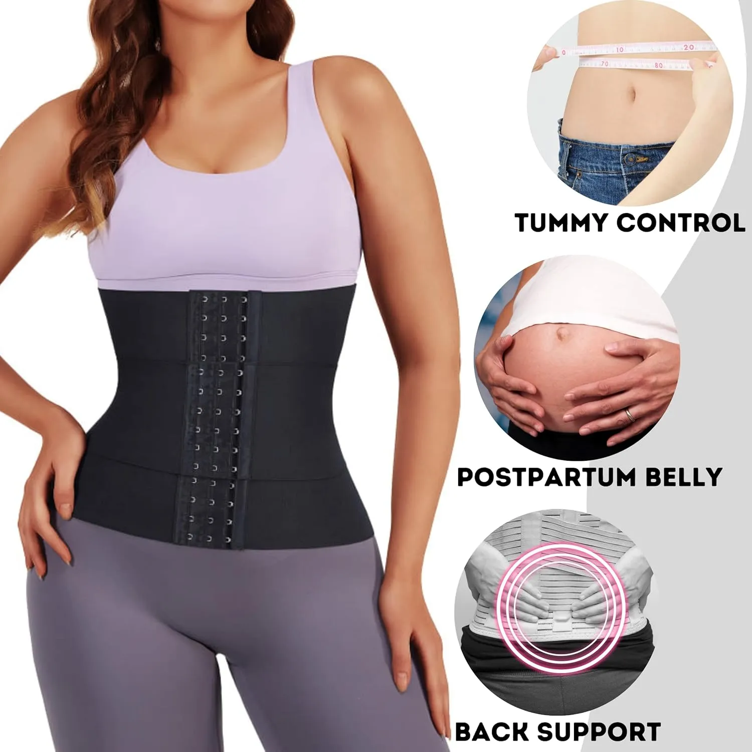 Soo slick Waist Trainer for Women - 3 Segmented Hourglass under Bust Body Shaper Tummy Wrap Waist Trimmer for Women