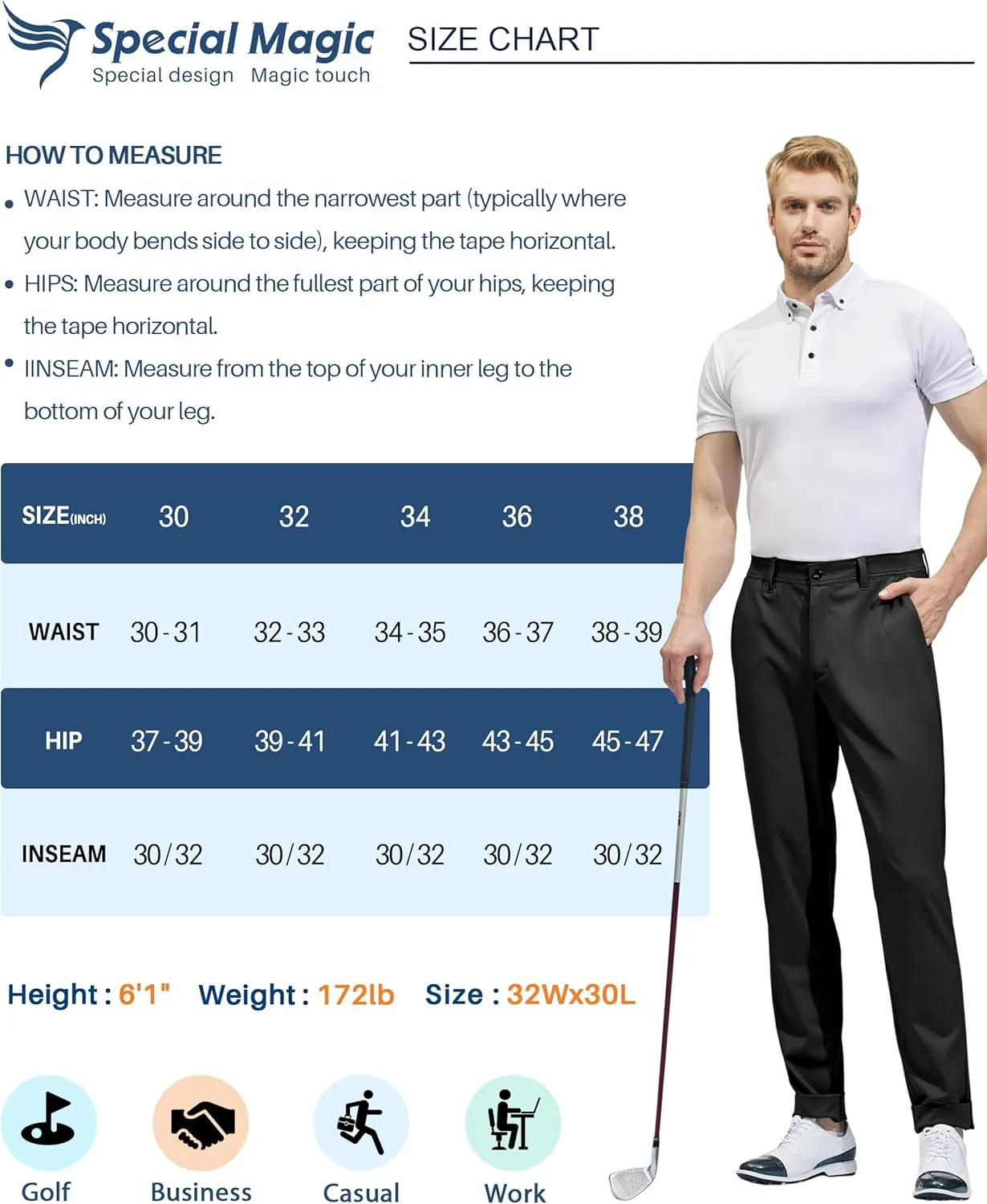 SPECIALMAGIC Golf Pants Men Stretch Dress Lightweight Business Casual Waterproof Hiking Quick Drying Work Pants