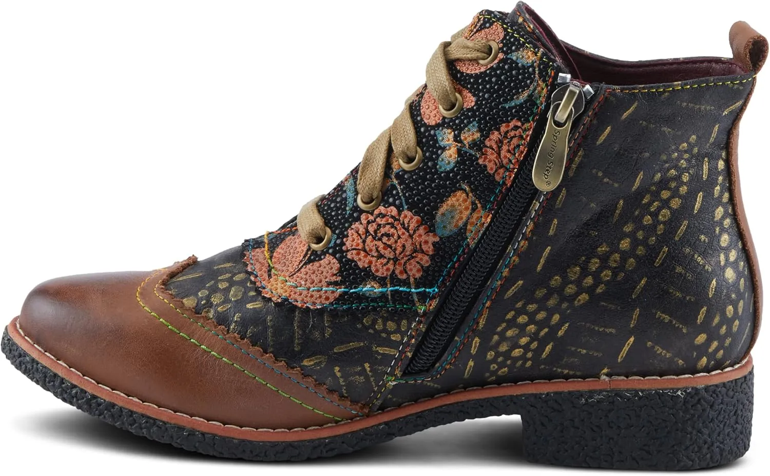Spring Step L'Artiste Muggianahi Women's Oxford Bootie - Metallic Print, Textured Pin Dots, Fashion-Forward & Comfortable