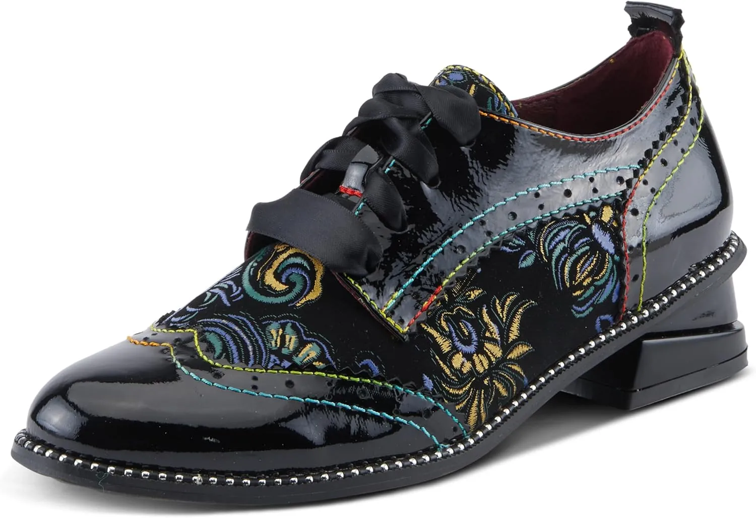 Spring Step L'Artiste Pradeep Women's Oxford Bootie - Glossy Patent Leather, Edgy Studs, Modern Flair