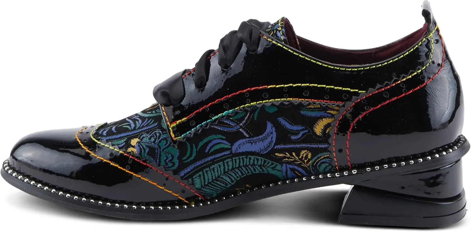 Spring Step L'Artiste Pradeep Women's Oxford Bootie - Glossy Patent Leather, Edgy Studs, Modern Flair