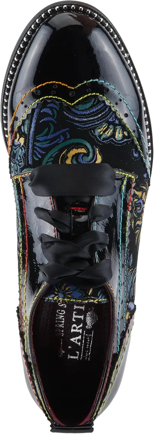 Spring Step L'Artiste Pradeep Women's Oxford Bootie - Glossy Patent Leather, Edgy Studs, Modern Flair