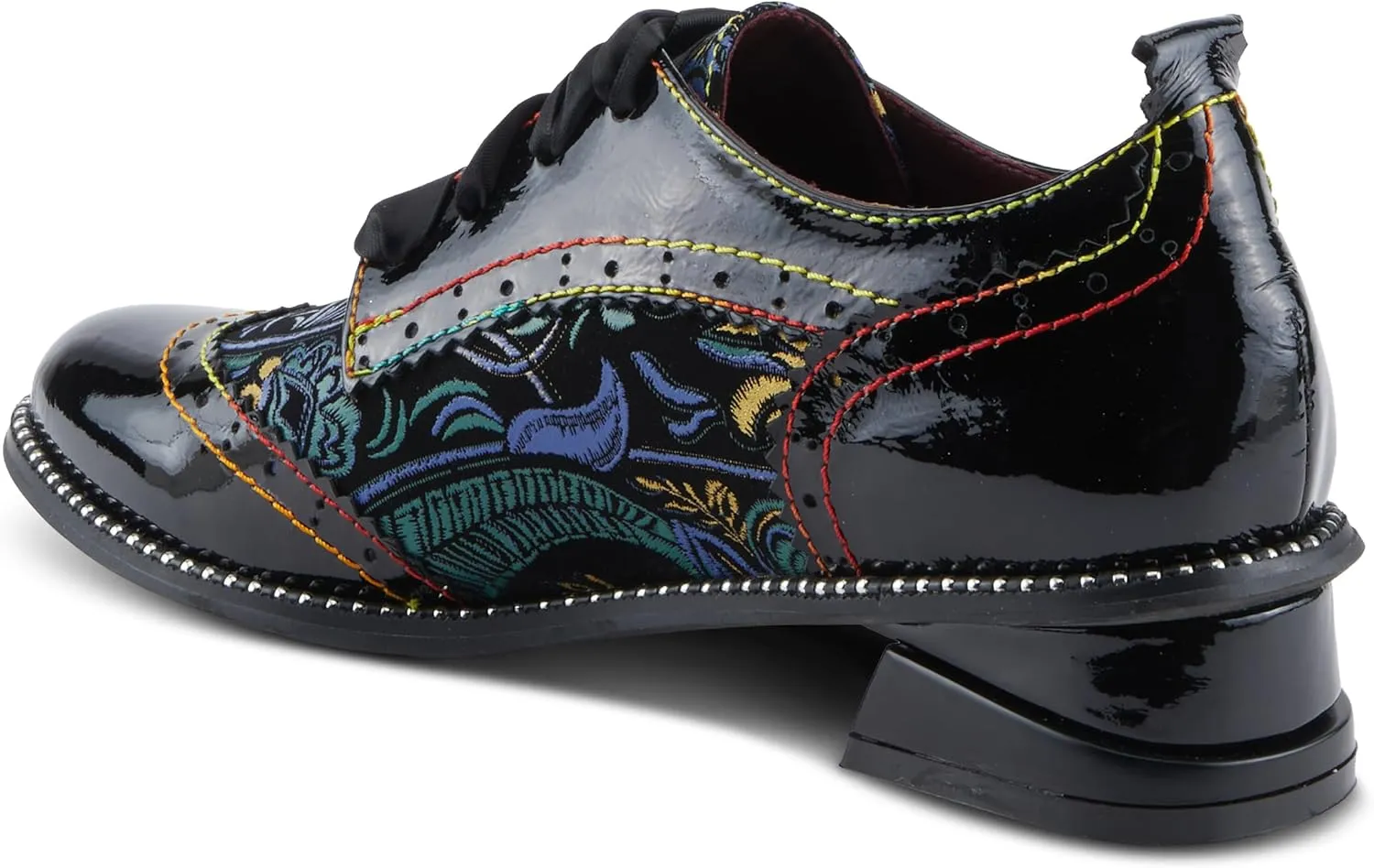 Spring Step L'Artiste Pradeep Women's Oxford Bootie - Glossy Patent Leather, Edgy Studs, Modern Flair