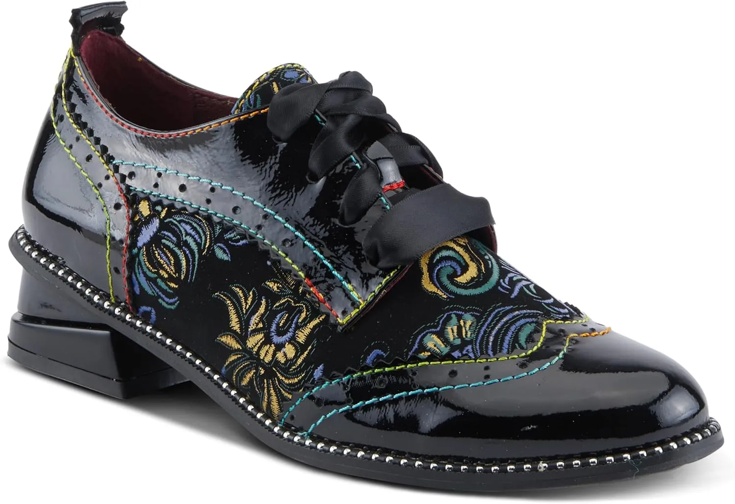 Spring Step L'Artiste Pradeep Women's Oxford Bootie - Glossy Patent Leather, Edgy Studs, Modern Flair