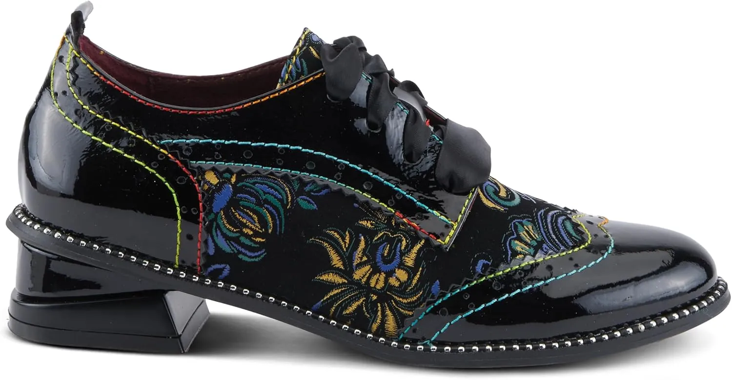 Spring Step L'Artiste Pradeep Women's Oxford Bootie - Glossy Patent Leather, Edgy Studs, Modern Flair