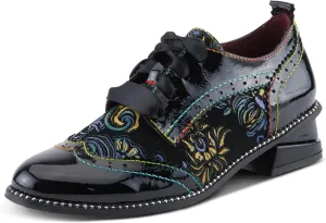 Spring Step L'Artiste Pradeep Women's Oxford Bootie - Glossy Patent Leather, Edgy Studs, Modern Flair